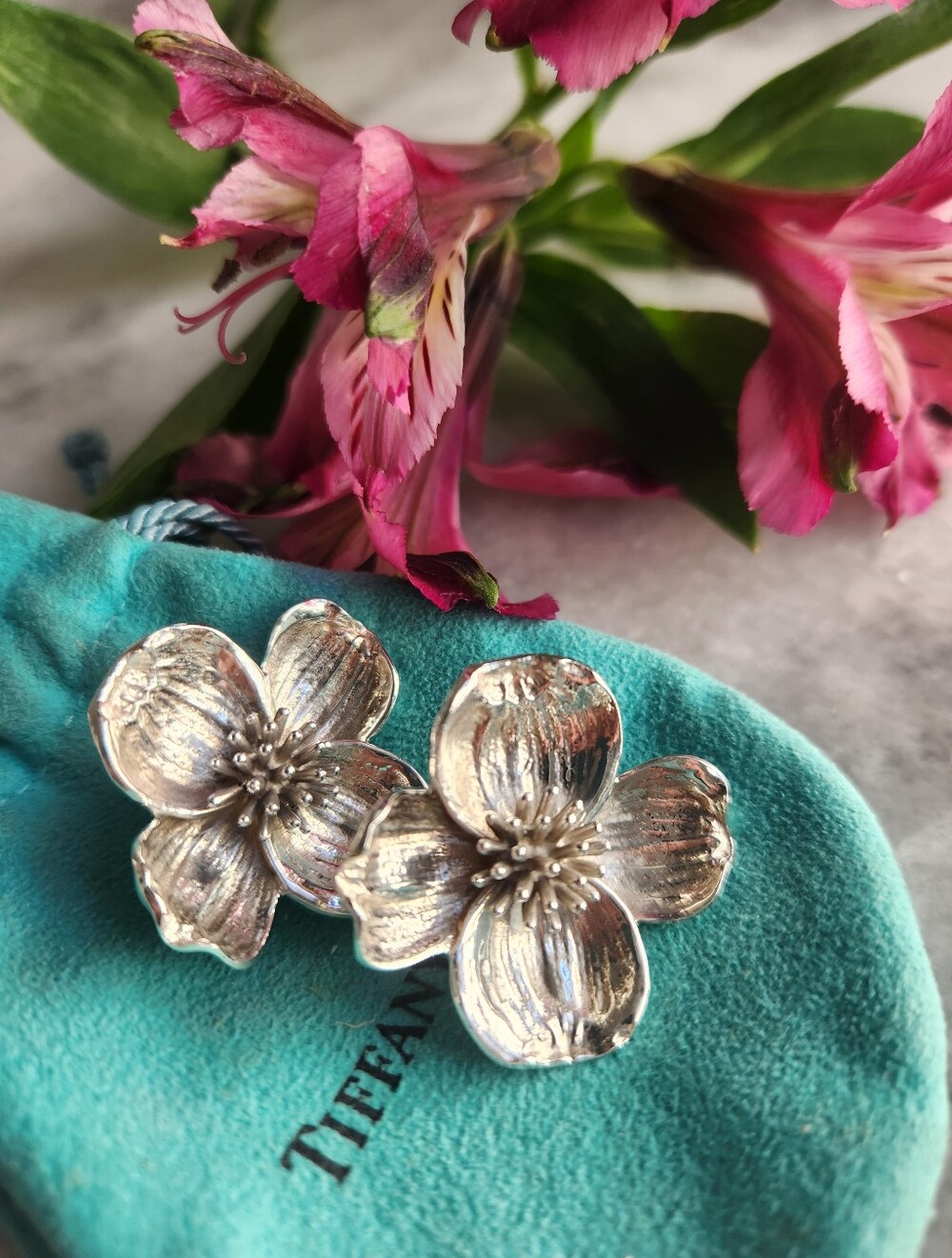 Tiffany & Co. Large Dogwood Clip Earrings Sterling Silver